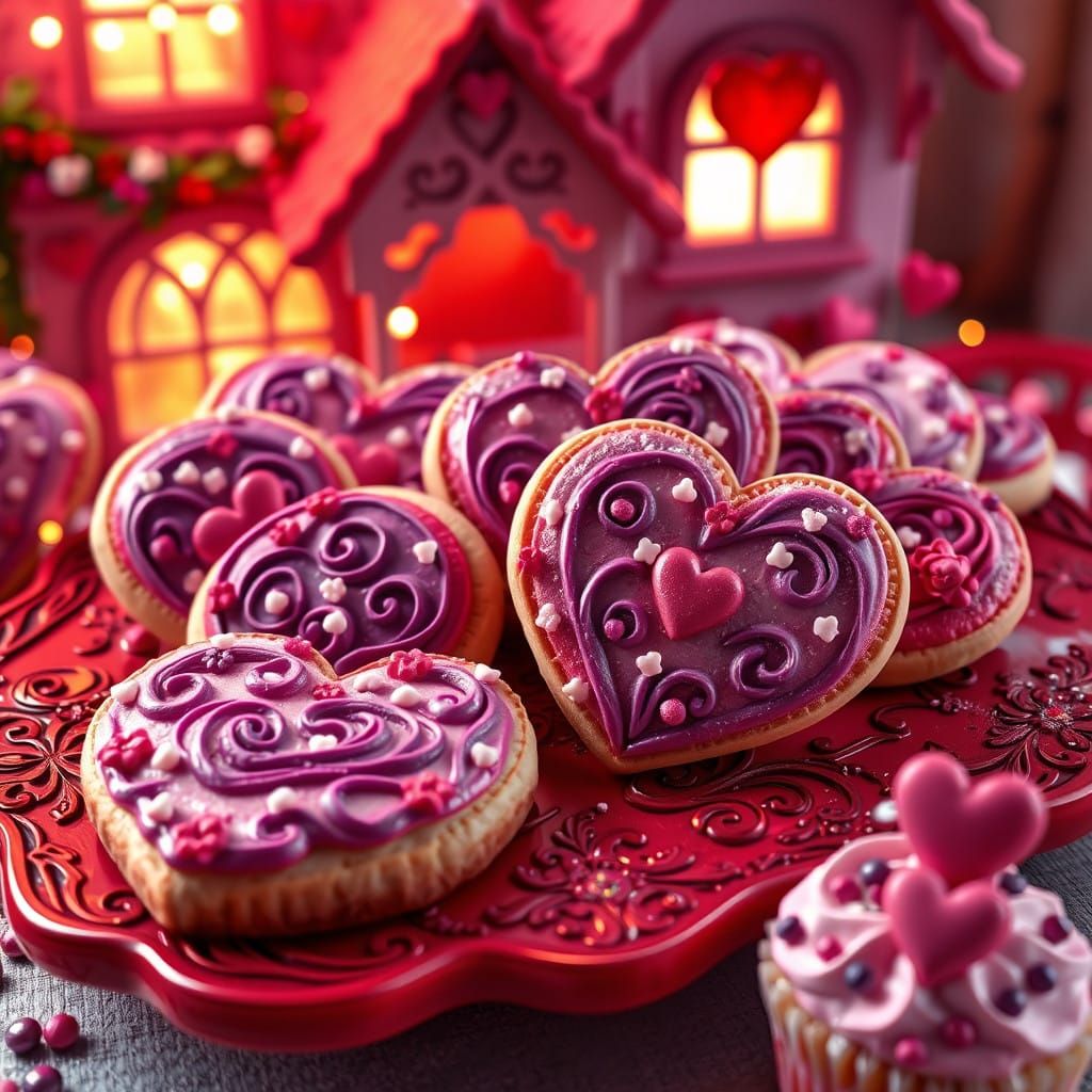 Whimsical Valentine's Day Cookies in Artistic Cookie Tray