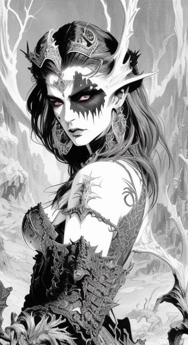 Gothic Vampire Huntress in Haunted Valley at Dusk