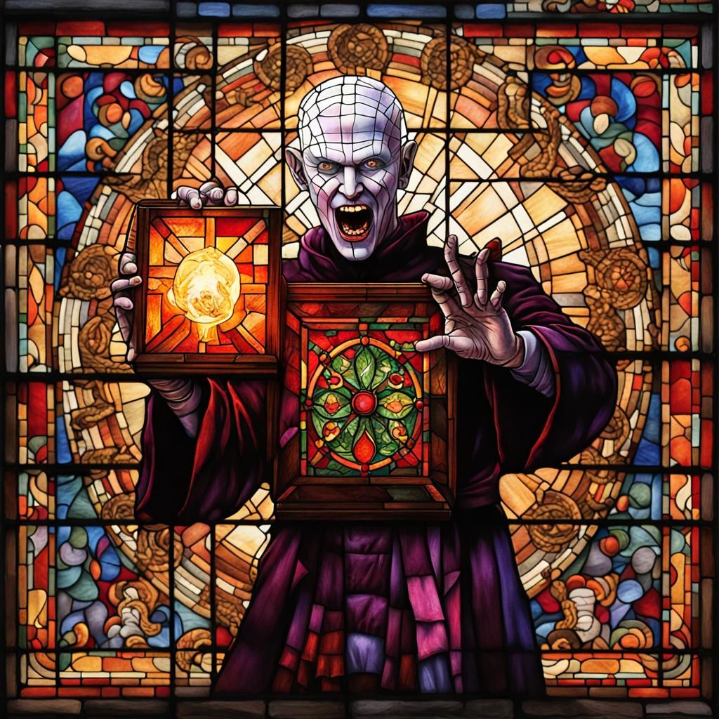 Pinhead as Satanic Priest in Stained Glass Art