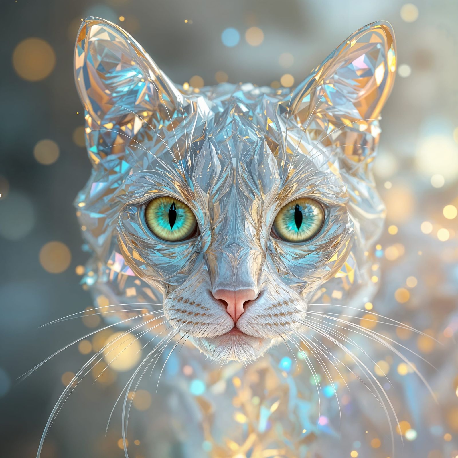 Hyperrealistic Crystal Cat Close-Up