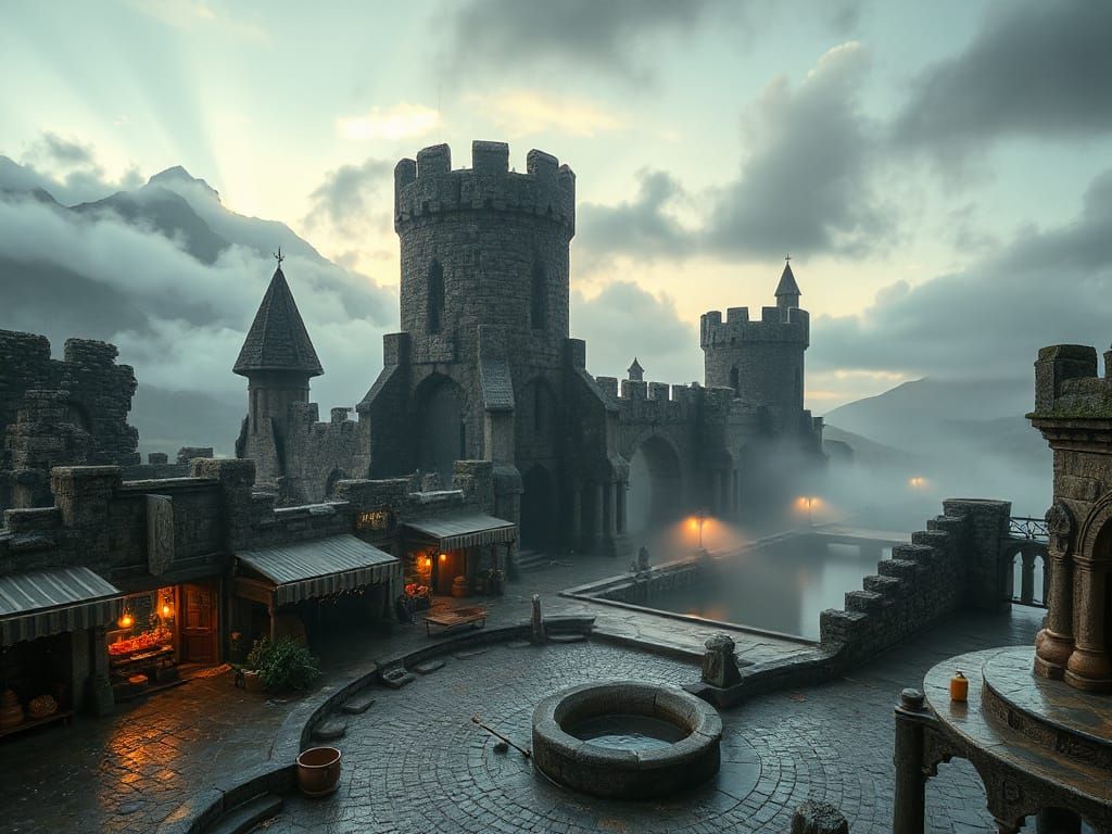 Ancient Celtic City in Scottish Highlands, Fantasy Film Shot