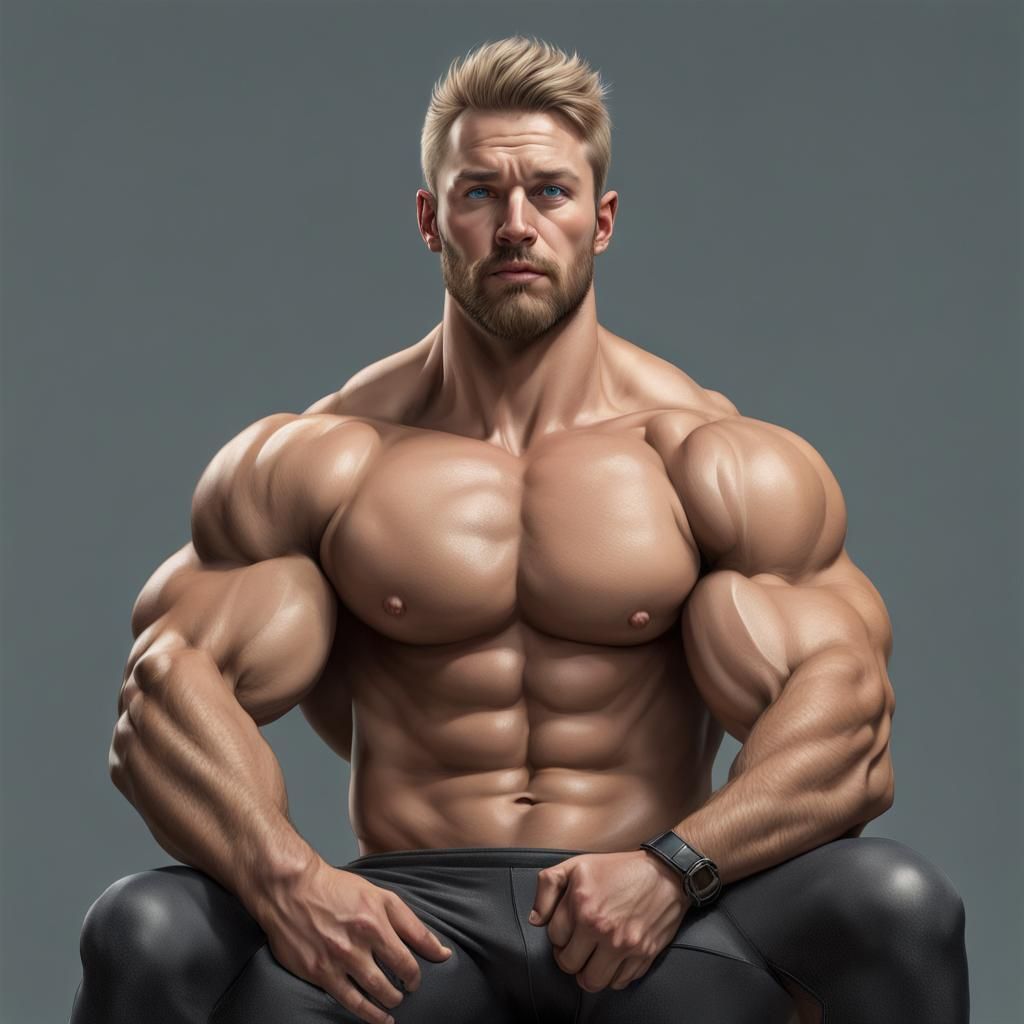 Hyperrealistic Bodybuilder Flexing in Colorful Splash Art