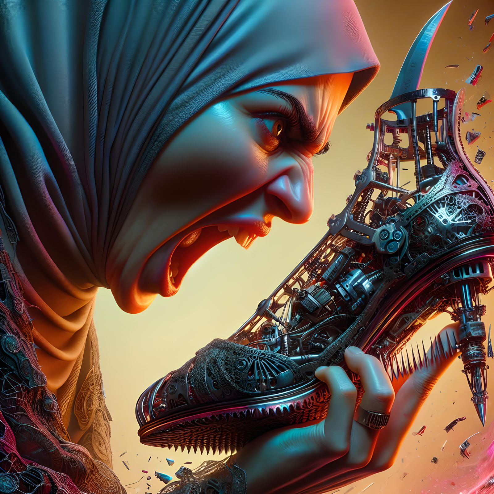 Woman Threatens with Futuristic Shoe Heel