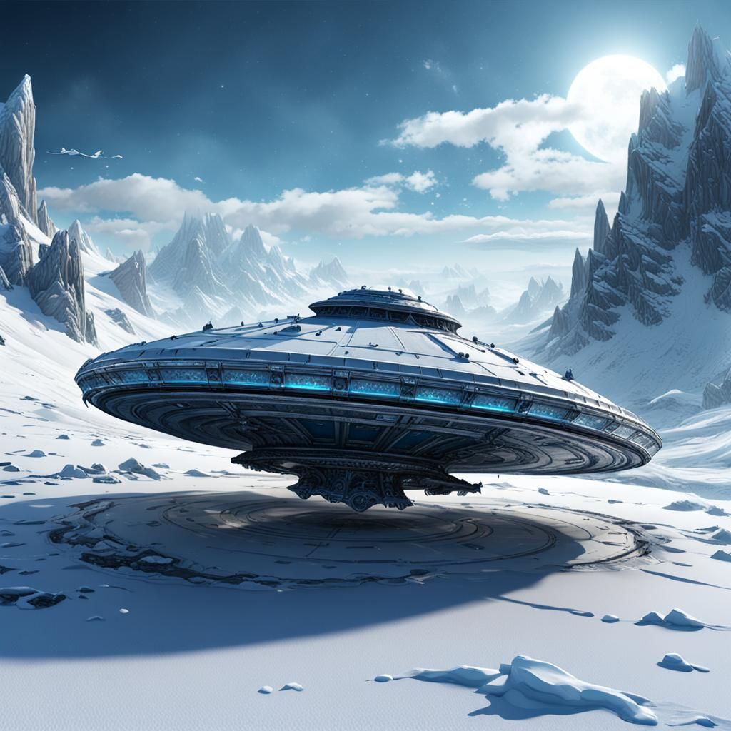 Flying Saucer Crash on Ice, Dark Fantasy Art