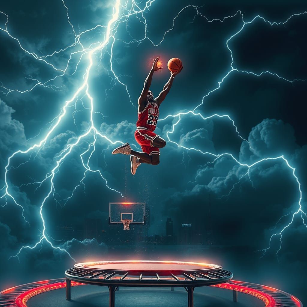 Basketball Player Dunking in Lightning Storm