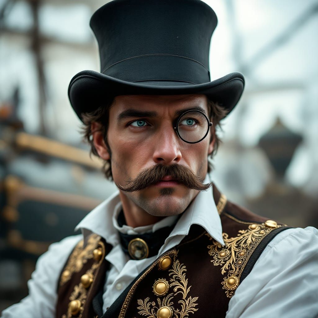 Steampunk Gentleman Portrait with Airship Background