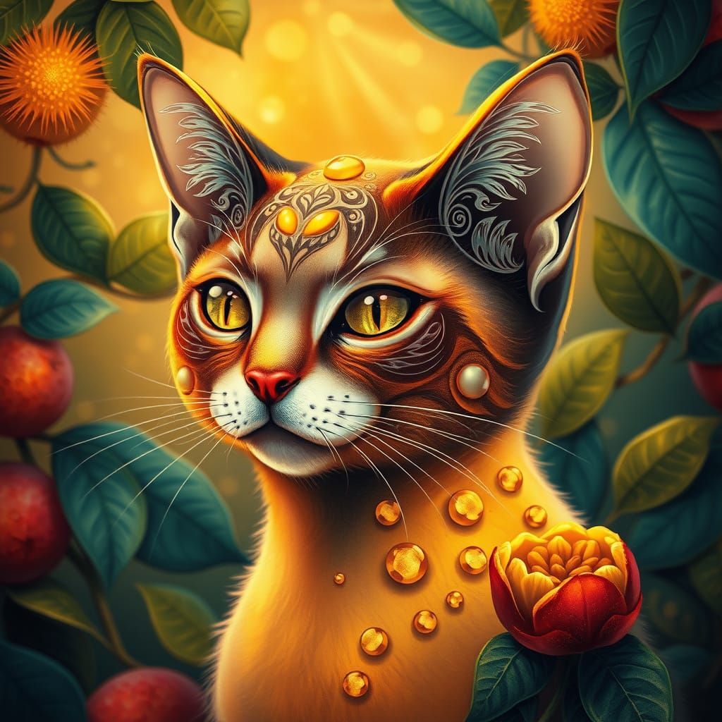 Dreamy Cat in Art Nouveau Whimsy