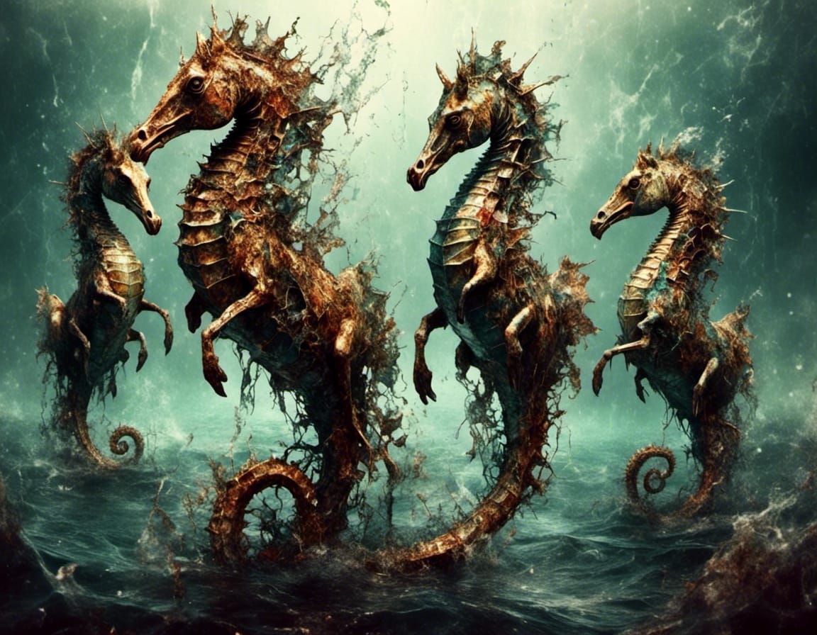 Macabre Colorful Seahorses of the Apocalypse