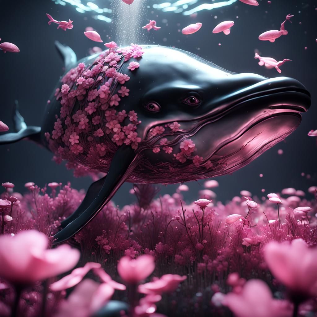 Whale Made of Glass Flowers: 3D Rendering