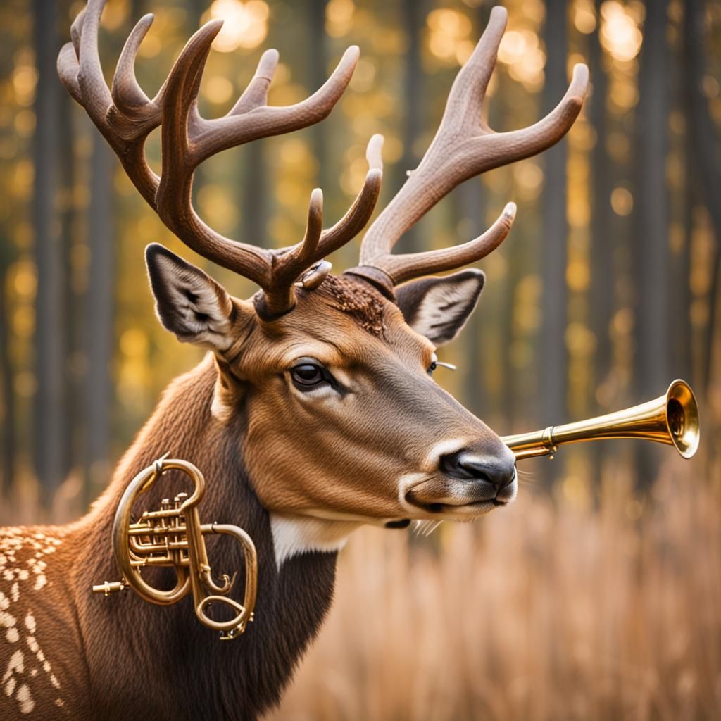 Deer Head and Wooden Trumpet Fusion