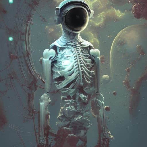 Hyperdetailed Skeletal Astronaut in Galactic Space