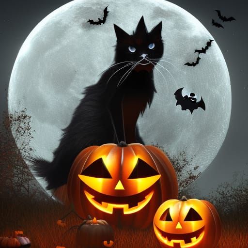 Halloween Black Cat with Orange Eyes in 3D