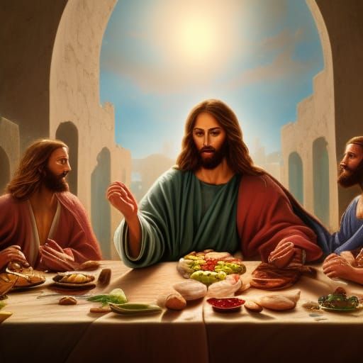 Jesus Breaking Bread: Detailed Matte Painting