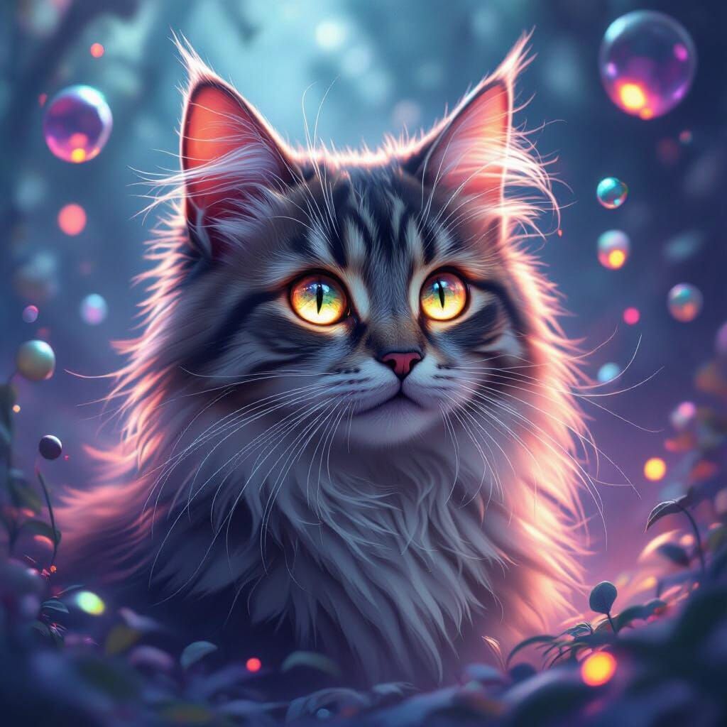 Fantastical Cat Portrait with Glowing Eyes