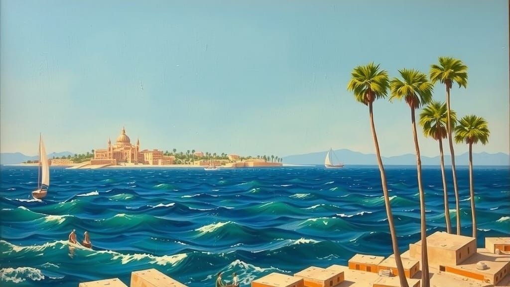 Alexandria Port, Egypt, 1930s: Realism Oil Painting