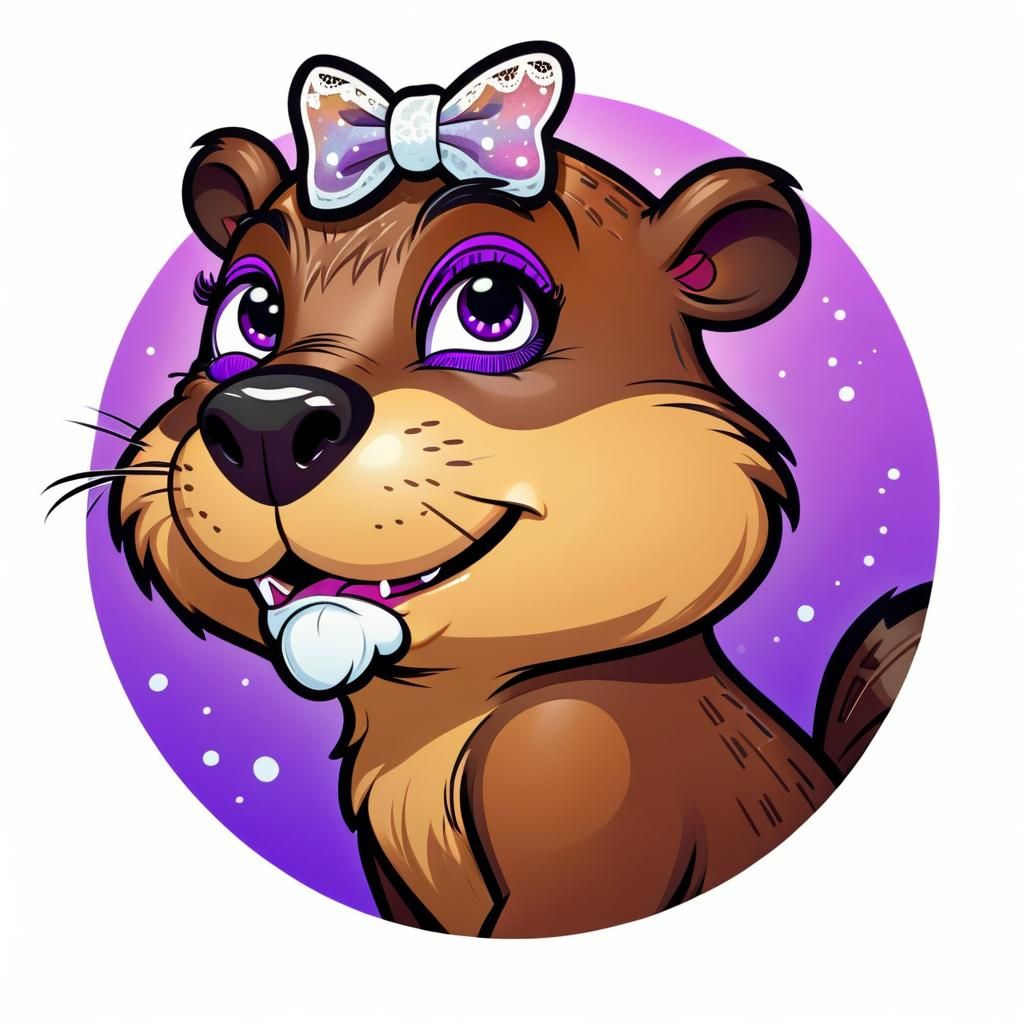 Cartoon Beaver with Lace Bow in Pop Art Style