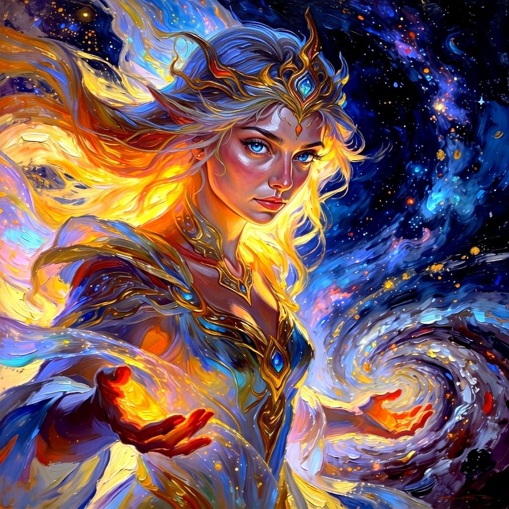 Zephyra the Gravity Manipulator in Vibrant Impasto Style