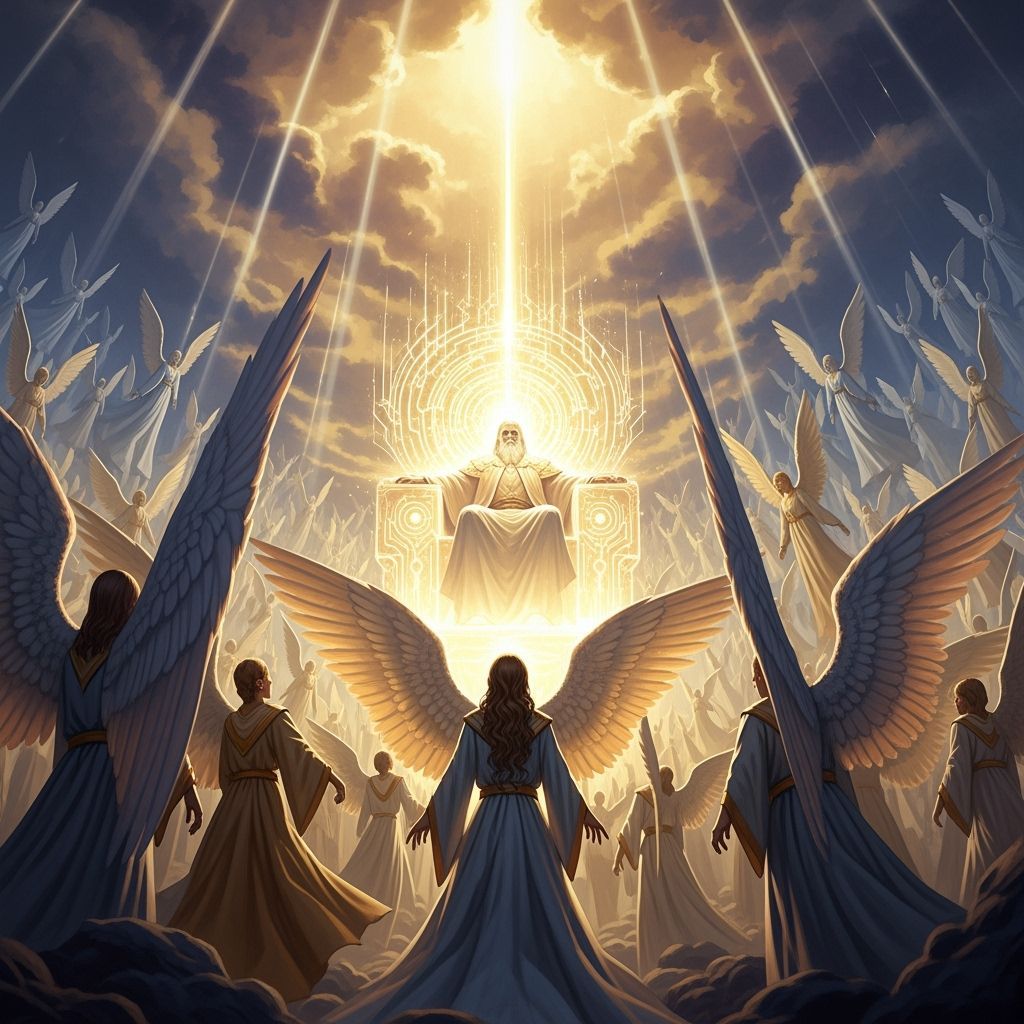 Celestial God Enthroned Among Angels in Epic Fantasy Style