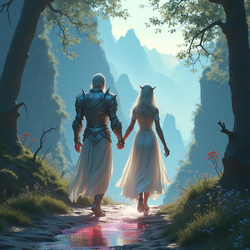 Elves on Mystical Path in Digital Painting Style