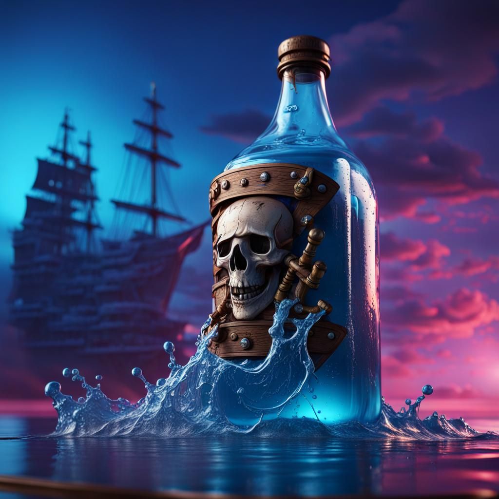 Pirate Ship Sails from Spilled Neon Bottle