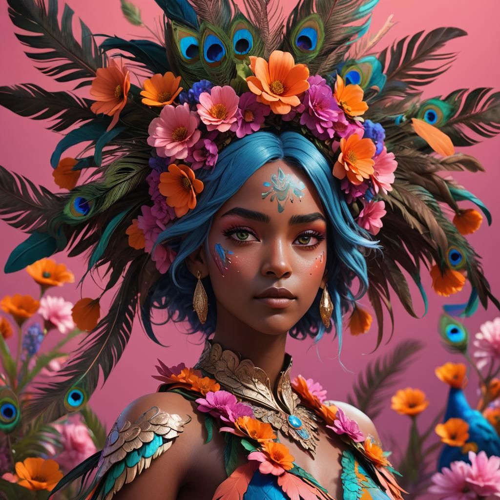 Peacock Woman: Cinematic 3D Character Art