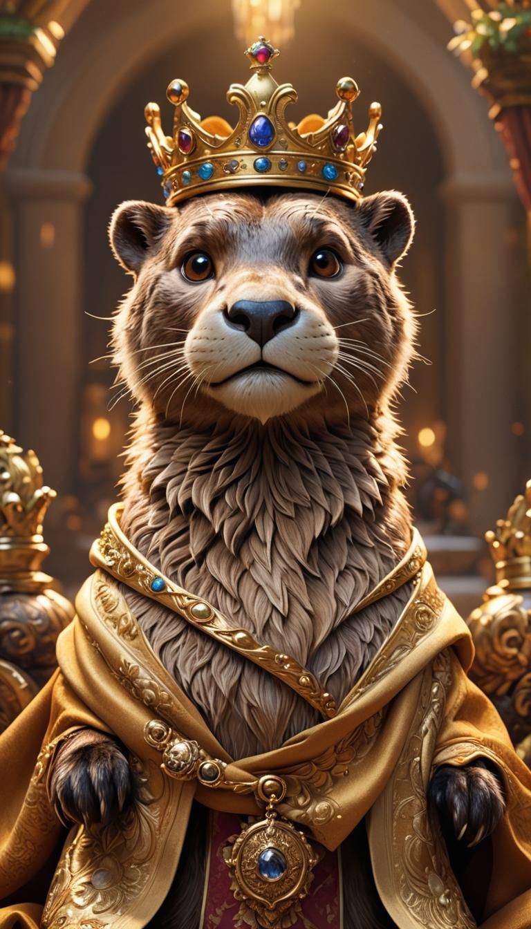 Majestic Lion-Otter in Royal Regalia: Pixar Style