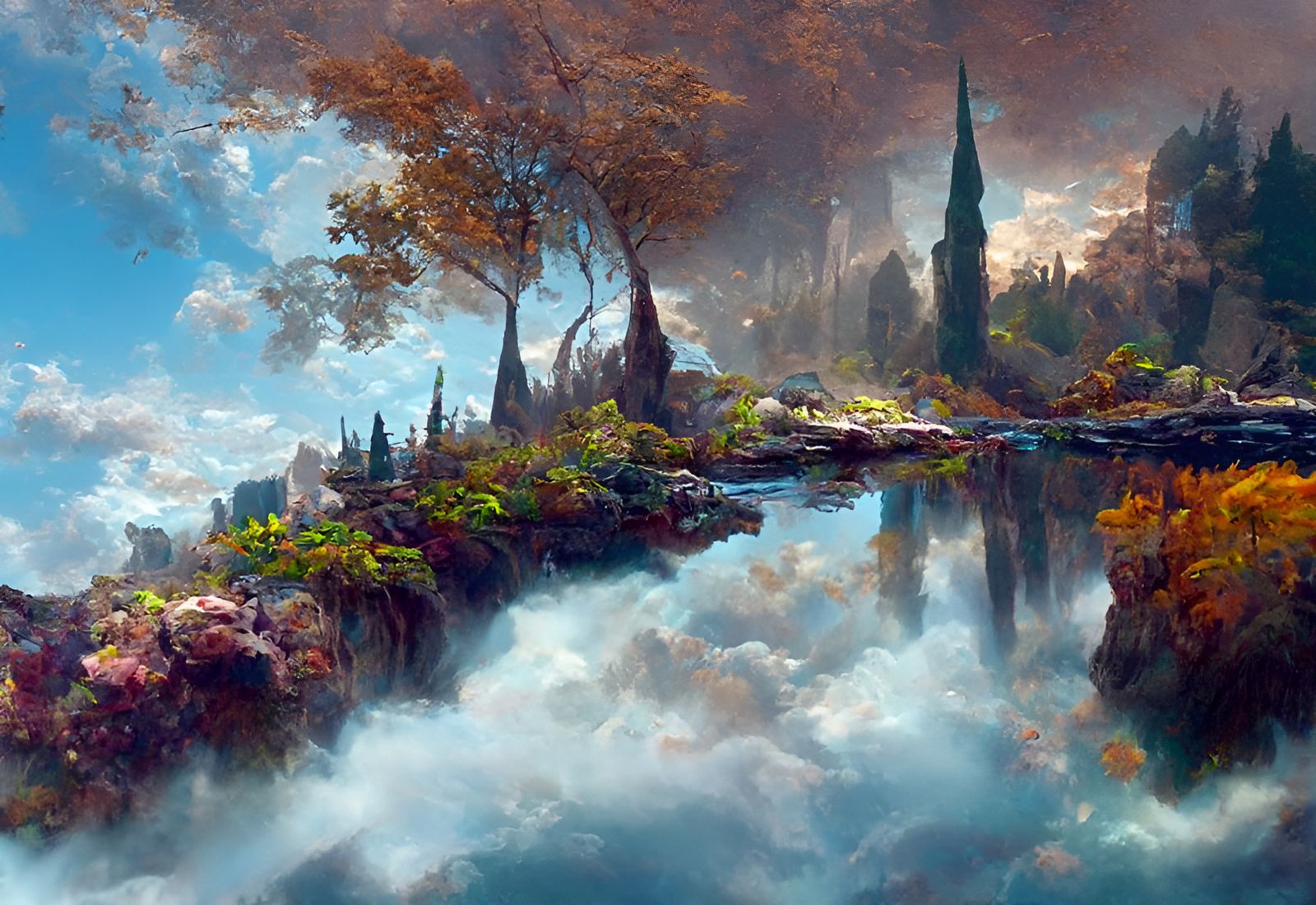 Overgrown Castle Landscape Painting in Hyperrealism