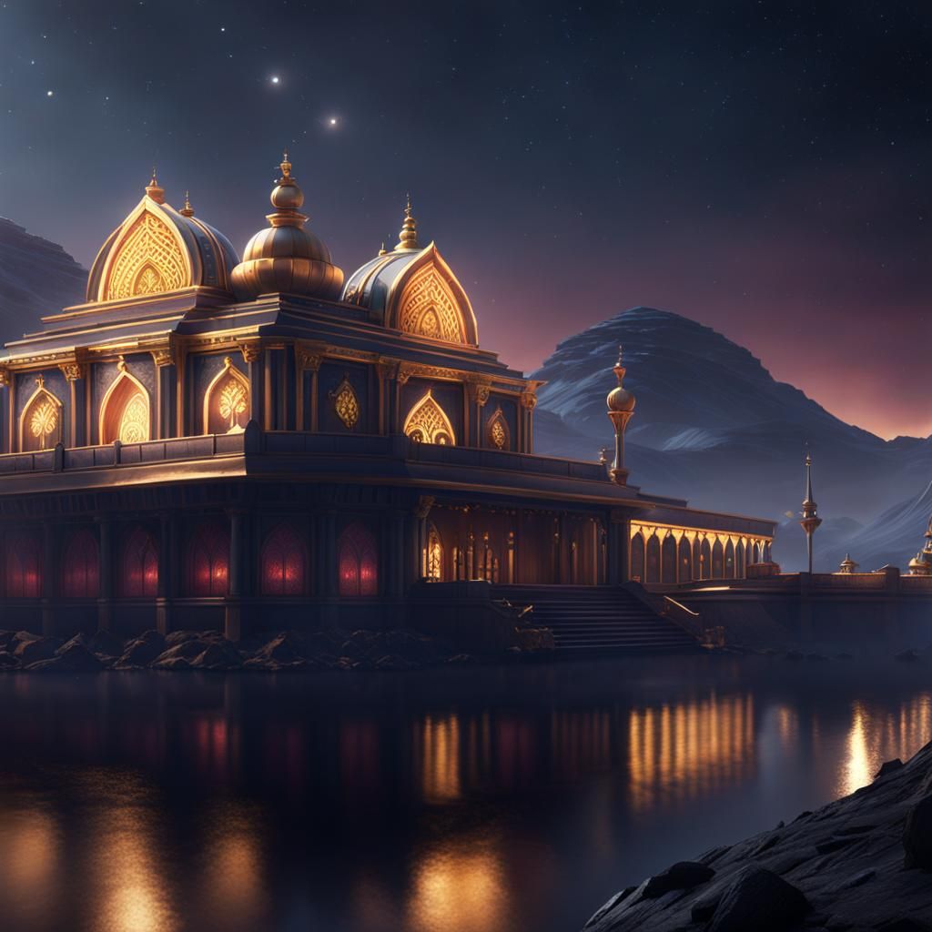Celestial Casino: Detailed Matte Painting in Fantasy Style