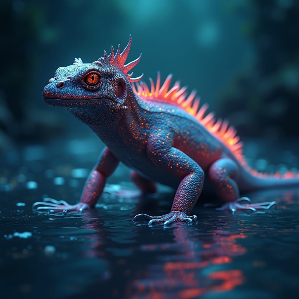 Glowing Aquatic Reptile in Oceanic Depths