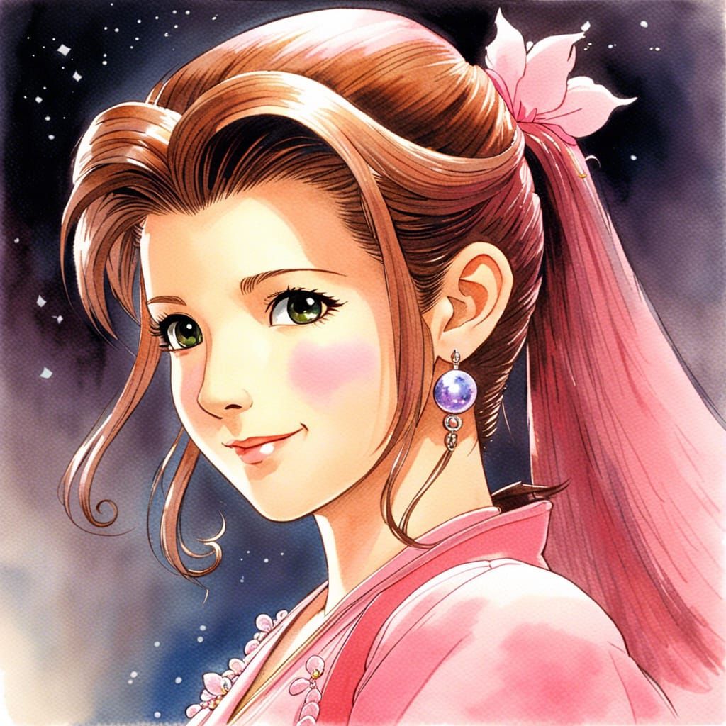 Aeris Gainsborough Portrait in Watercolor Style