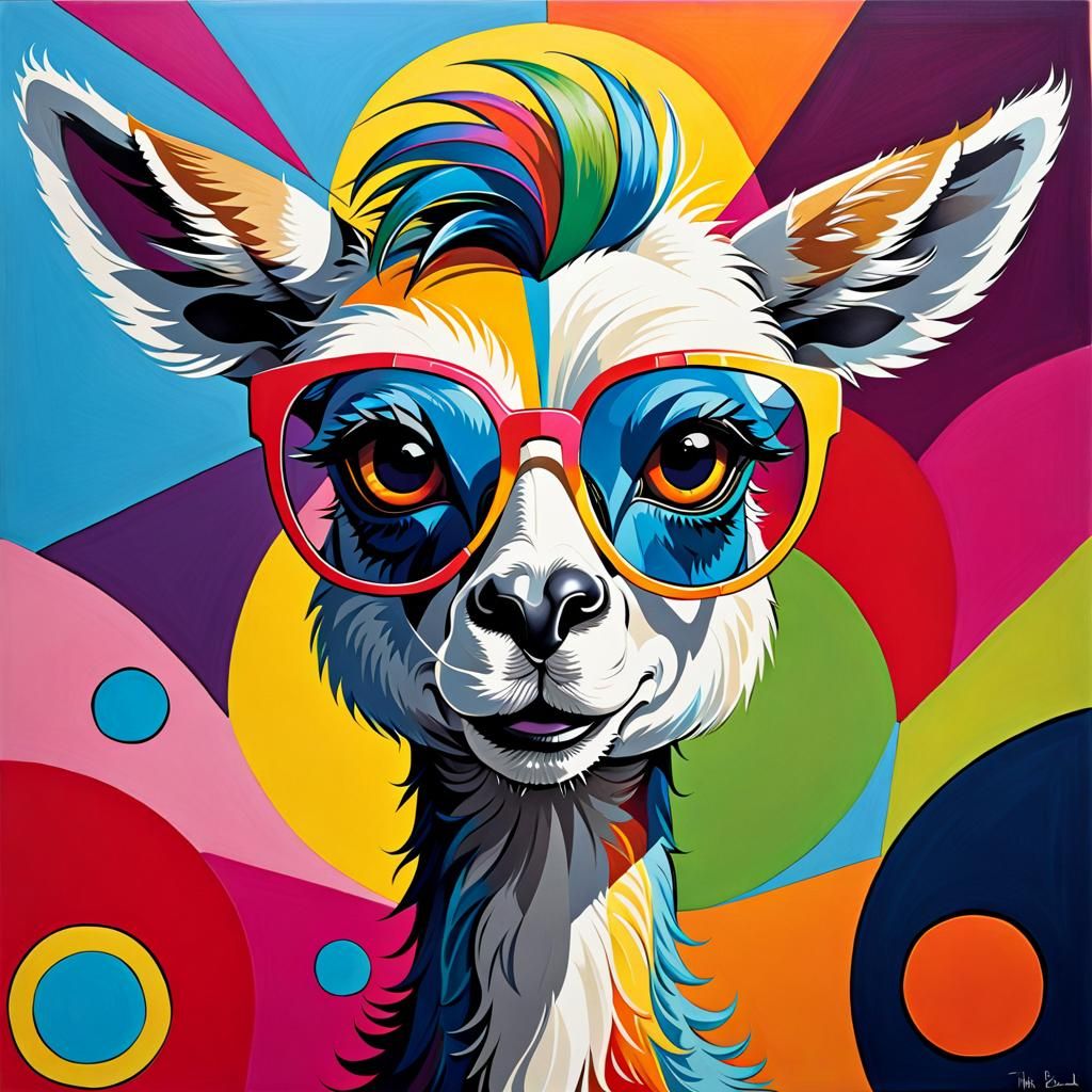 Cubist Llama with Psychedelic Sunglasses