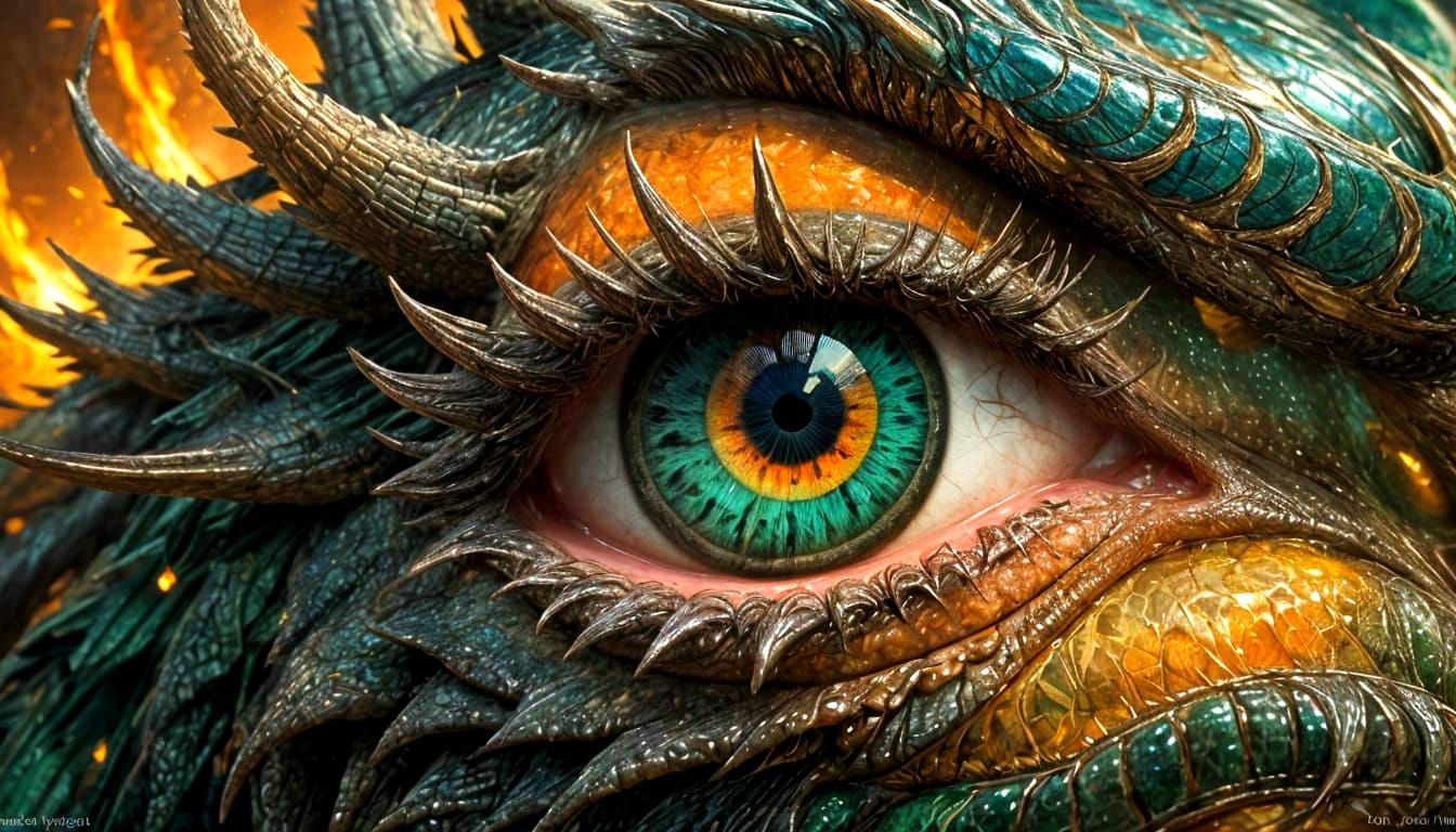 Dragon's Eye in Emerald and Gold, Hyperrealistic Art