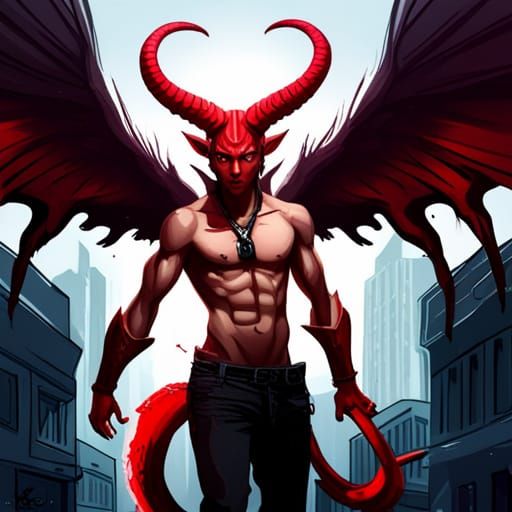 Tiefling with Wings in Graffiti Art Style