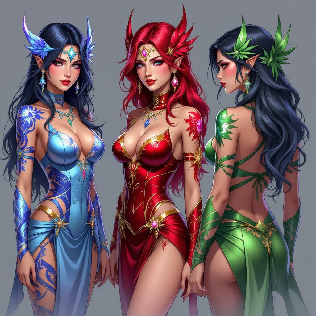 Fantasy Flash Tattoo Designs in Complementary Colors