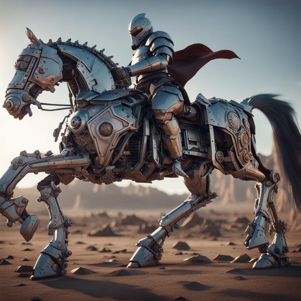 Medieval Knight with Futuristic Tech Armor in Sci-Fi Style