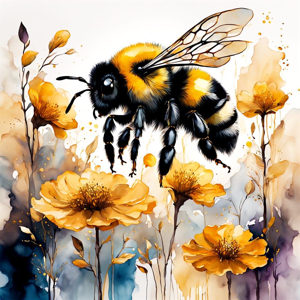 Ethereal Bumblebee Transforms into Whimsical Meadow Landscap...