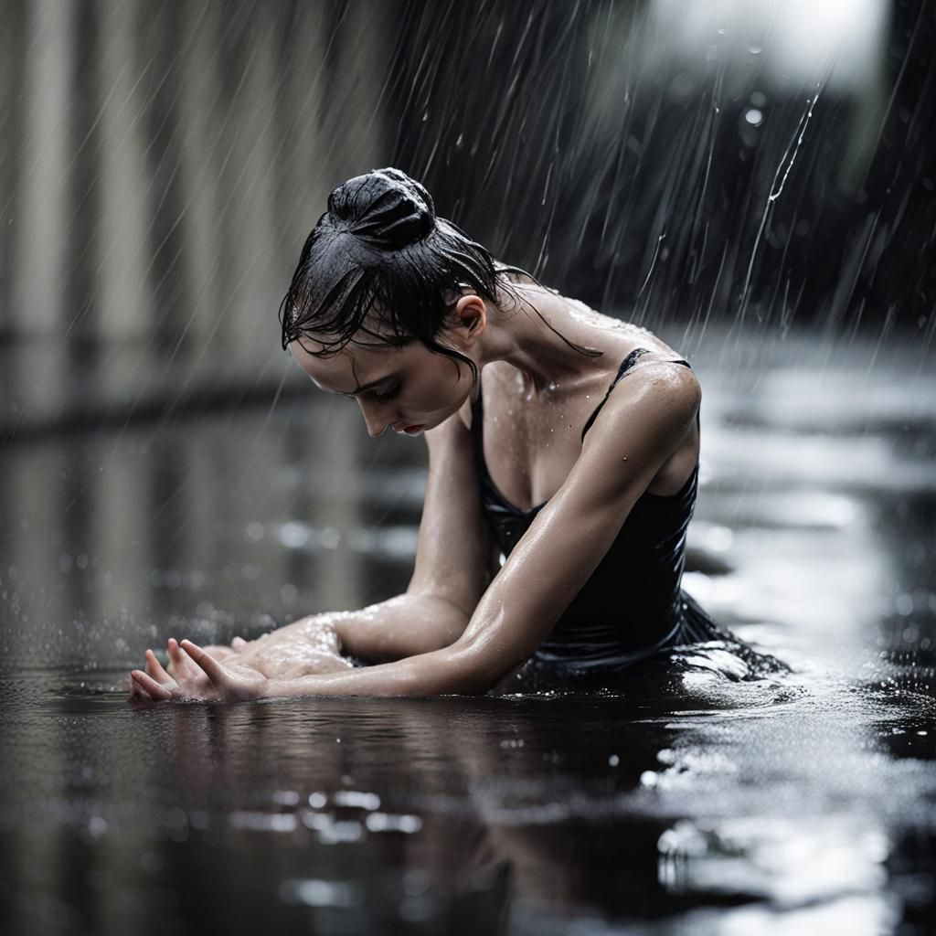 Wet Ballerina in a Photographic Style