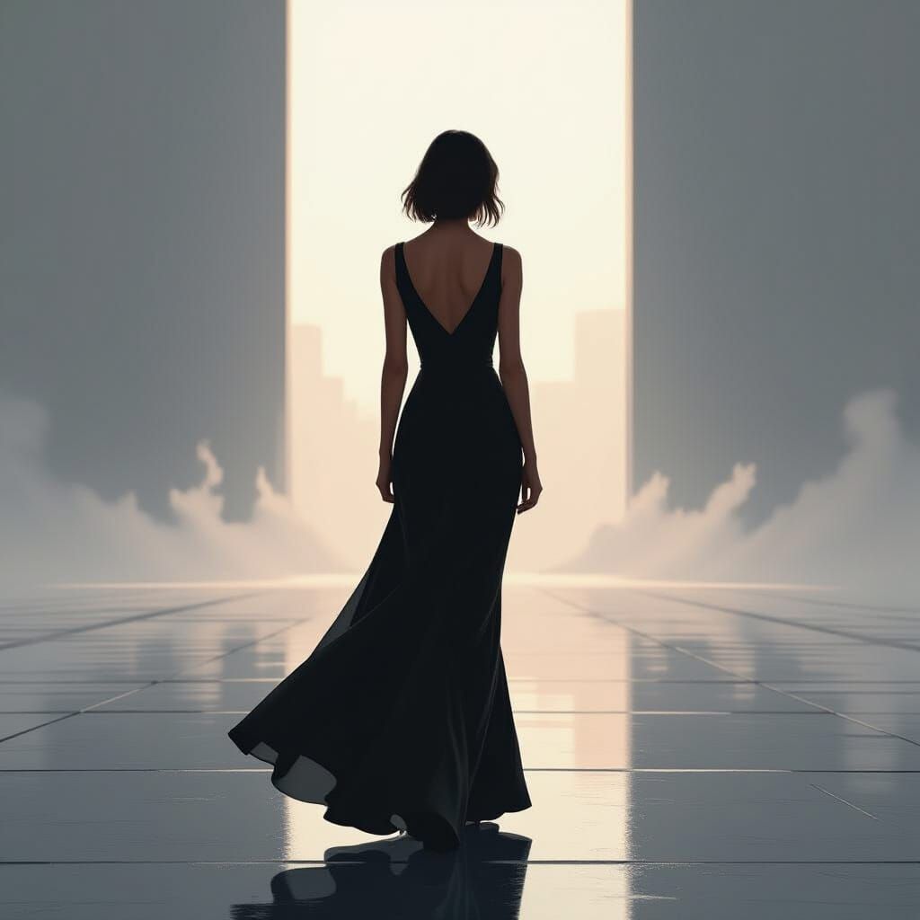 Elegant Woman Walking Away: Cinematic Illustration