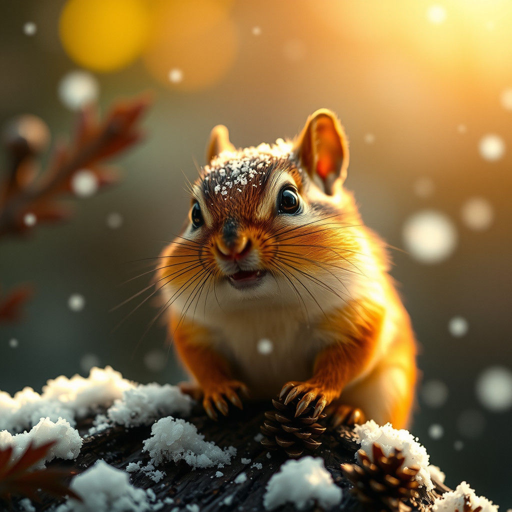Cute Chipmunk in Snowy Cinematic Scene