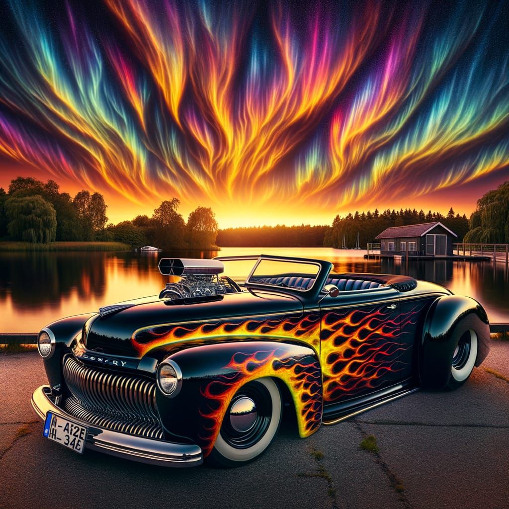 Custom 1950 Mercury Hot Rod at Sunset