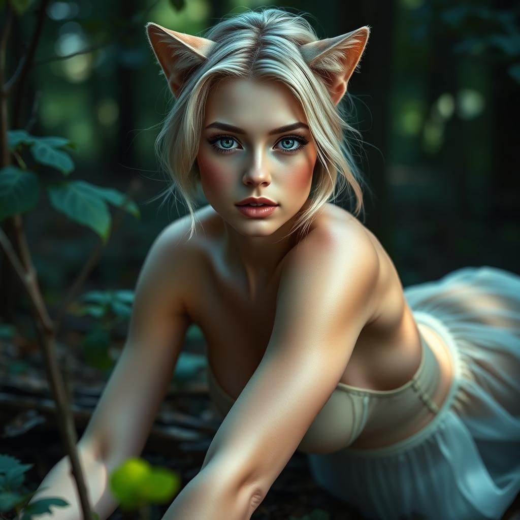 Cat Woman Crawling in the Woods: Artgerm Style