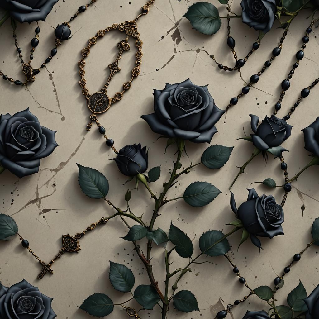 Black Rose with Rosary: Detailed Matte Painting