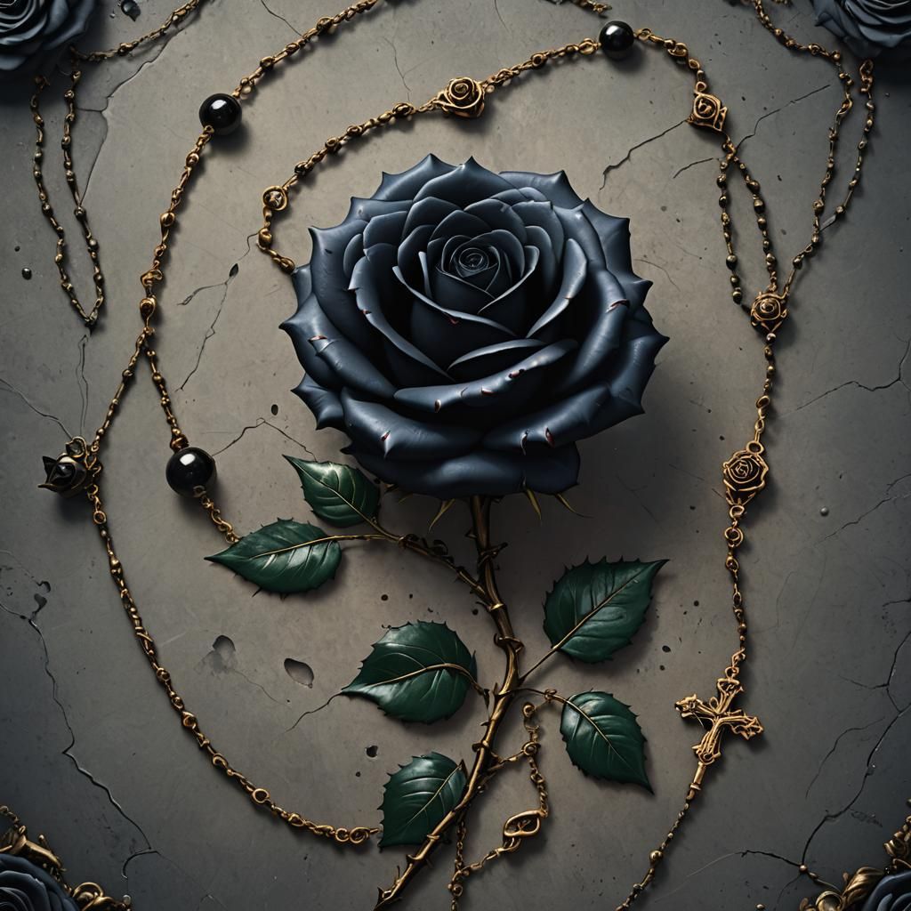 Black Rose with Rosary: Detailed Matte Painting