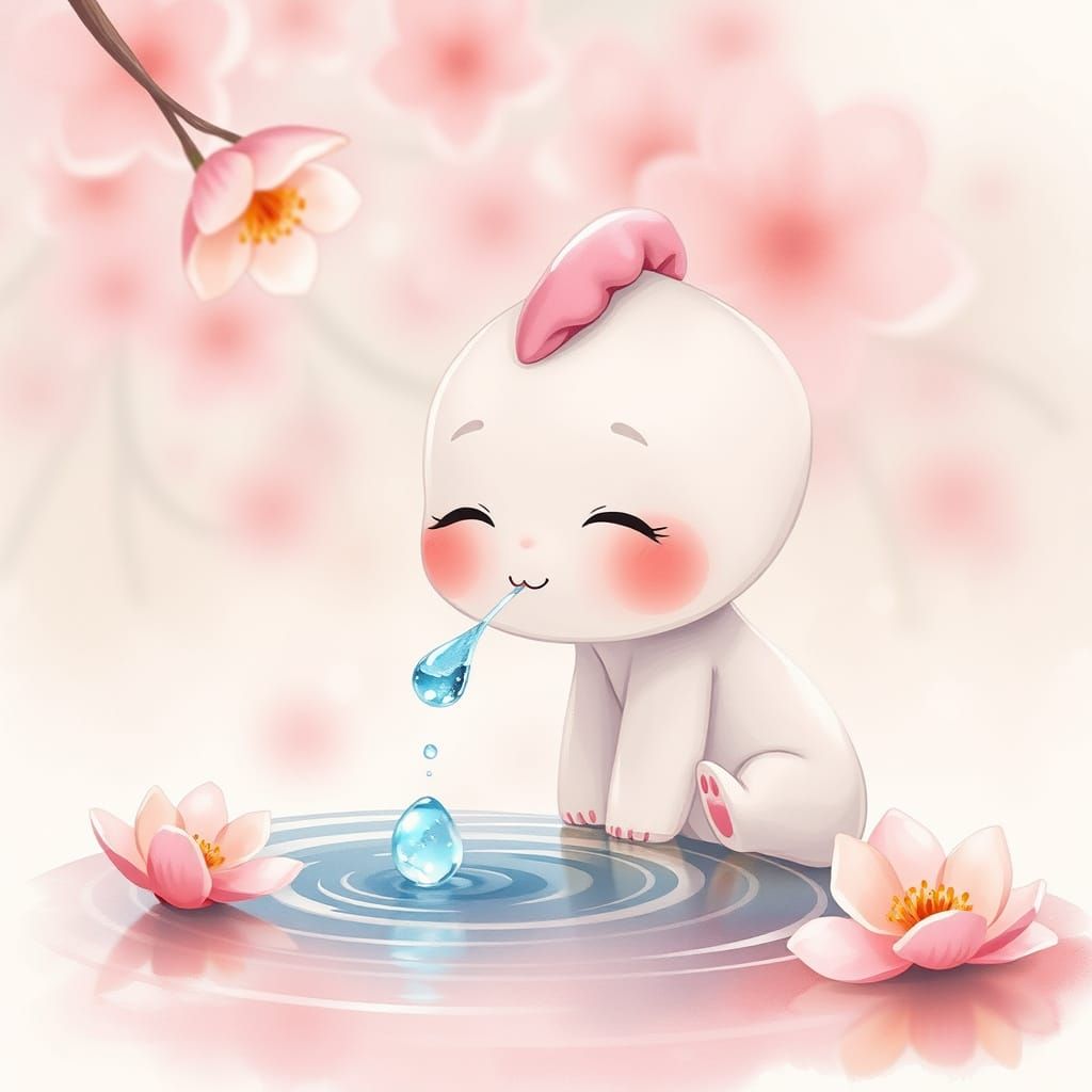 Whimsical Anime-Inspired Watercolor of Joyful Character Kiss...