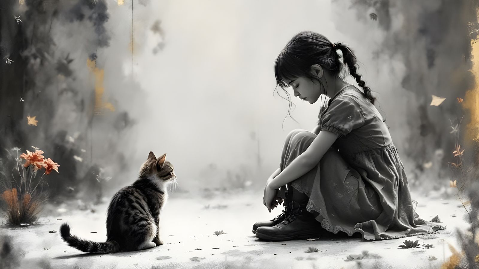 Girl with Cat in 1920s Style Photograph