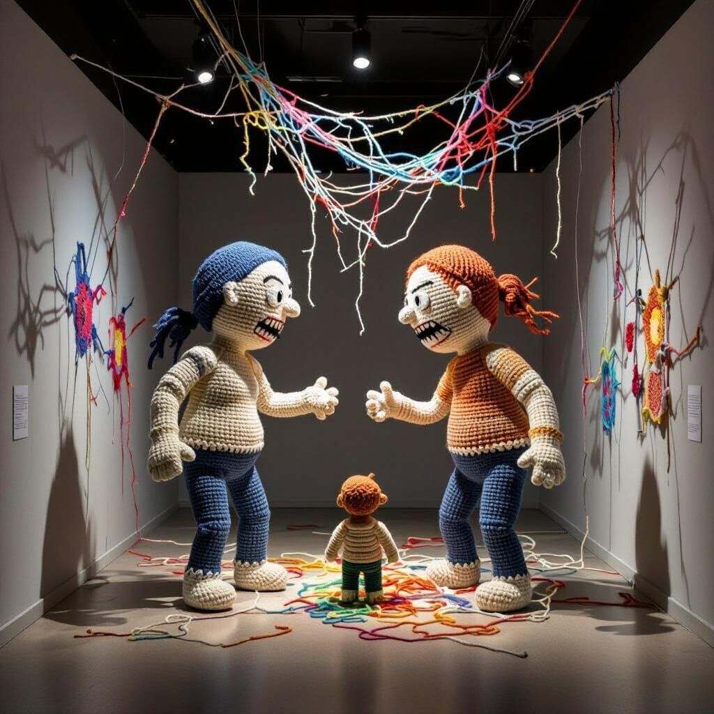 Crochet Family Conflict Installation in Museum