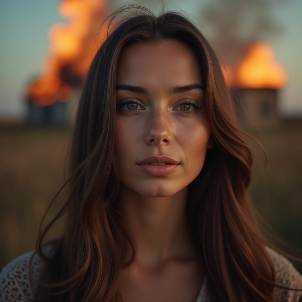 Elegant Woman Surrounded by Inferno