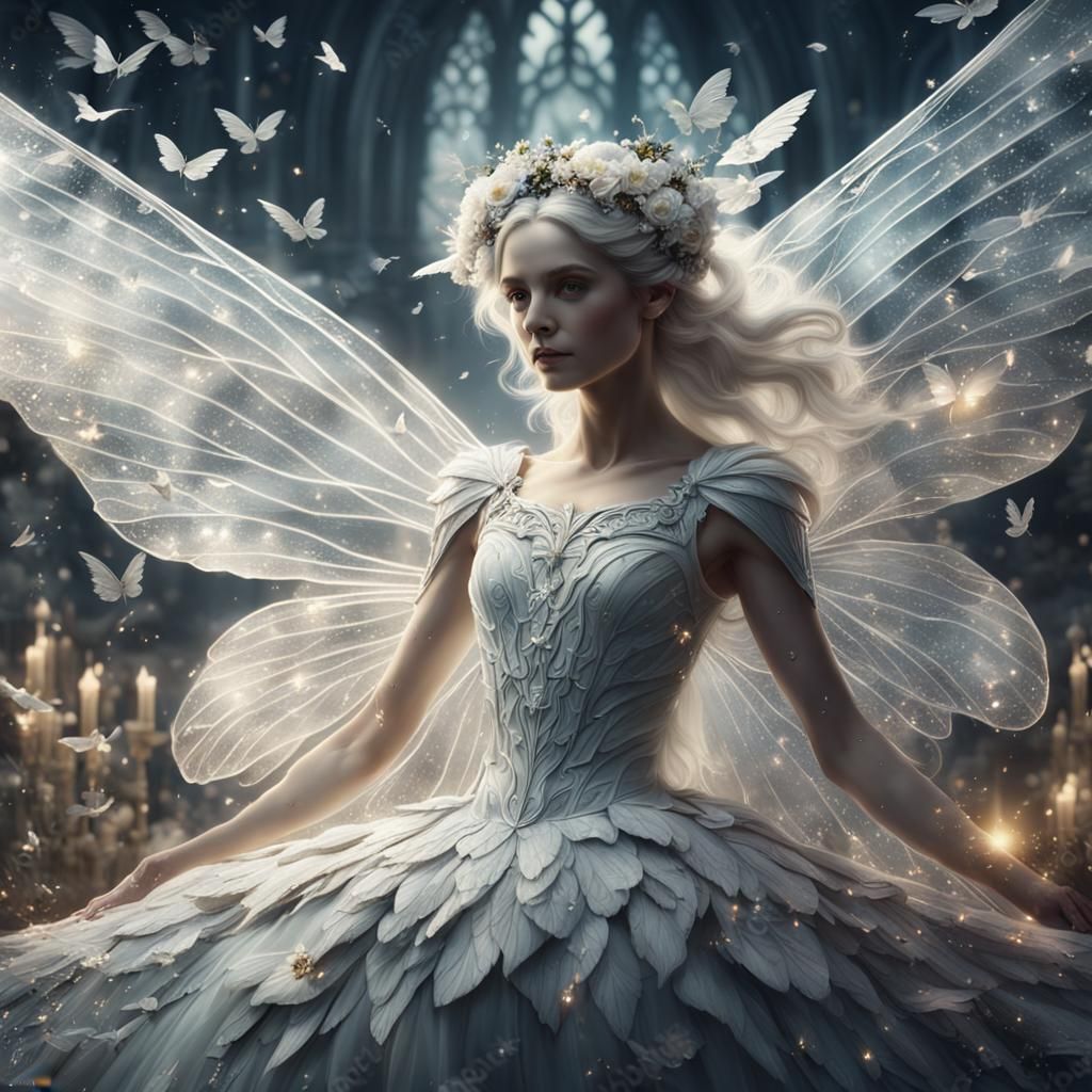 White Fairy Spreads Wings in Dramatic Digital Painting