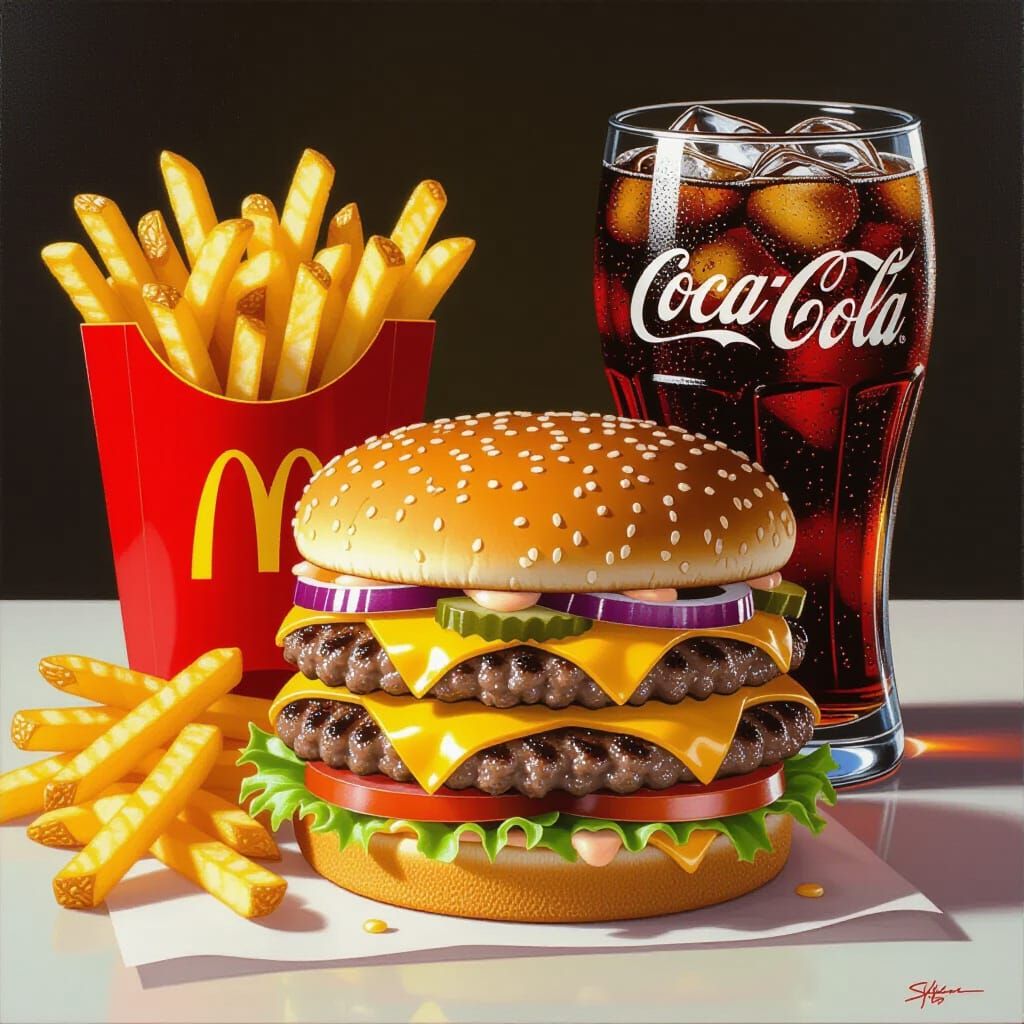 Photorealistic Triple Quarter Pounder Meal with Fries & Coke
