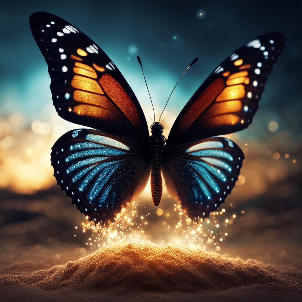 Luminous Butterfly Double Exposure Fantasy Illustration